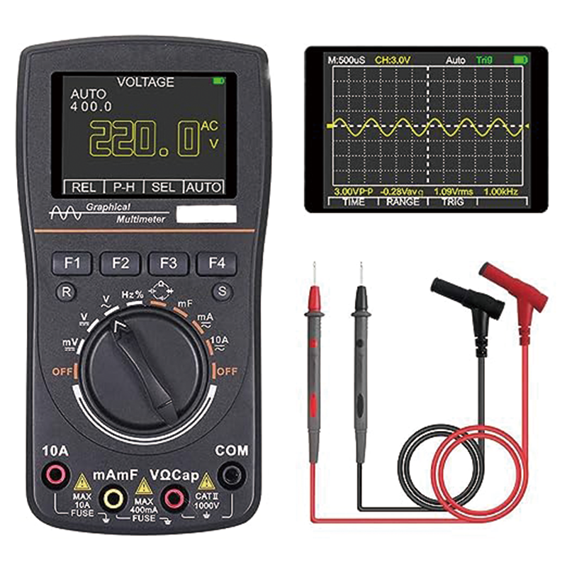 2 in 1 Handheld Oscilloscope Multimeter Professional Oscilloscope Multimeter with 2.5 Msps High Sampling Automatic Waveform Capture Function DC AC Voltagem Current Test