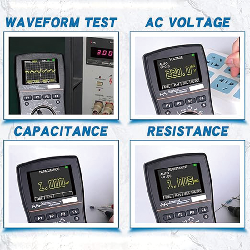 2 in 1 Handheld Oscilloscope Multimeter Professional Oscilloscope Multimeter with 2.5 Msps High Sampling Automatic Waveform Capture Function DC AC Voltagem Current Test