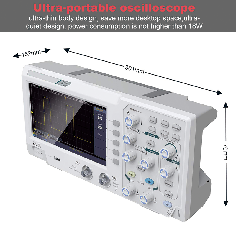 Digital Oscilloscope, 110mhz Bandwidth Digital Oscilloscope with 2 Channels 7-inch Color Screen, Portable Professional Oscilloscope Kit