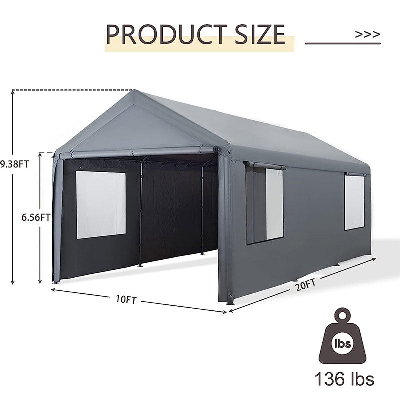 Portable Garage Car Awning, Waterproof Sun Protection Car Shed With Removable Side Wall Awning