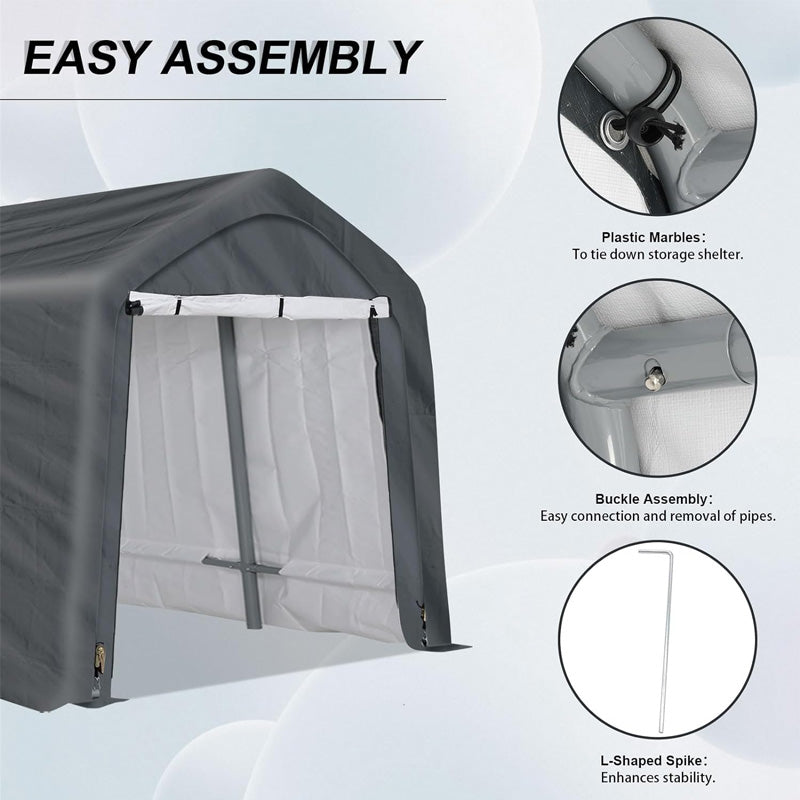 Heavy Duty Storage Shed, Portable Shed Carport With Roll-Up Shutter Waterproof And UV Resistant For Motorcycles, Bicycles Or Garden Tools