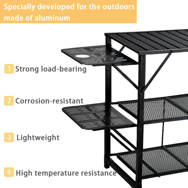 Outdoor Mobile Kitchen Table, Camping Picnic Stove Tableware Folding Portable Multifunctional Aluminum Alloy Table