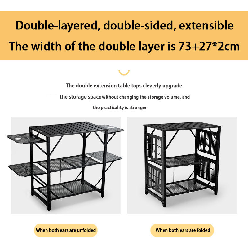 Outdoor Mobile Kitchen Table, Camping Picnic Stove Tableware Folding Portable Multifunctional Aluminum Alloy Table