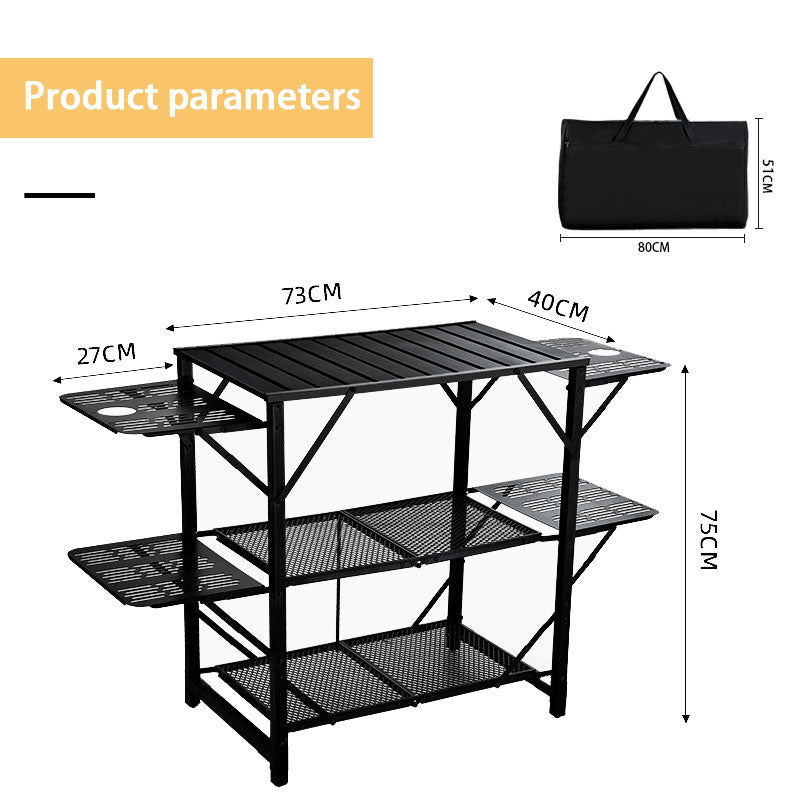 Outdoor Mobile Kitchen Table, Camping Picnic Stove Tableware Folding Portable Multifunctional Aluminum Alloy Table