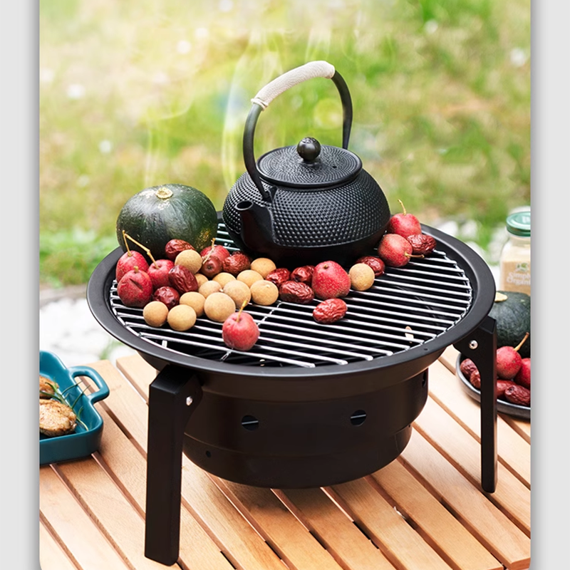 Barbecue Grill Picnic Camping Portable Barbecue Grill Outdoor Wild Charcoal Barbecue Grill Home Small Fire Stove Stove Tea Brewing Set