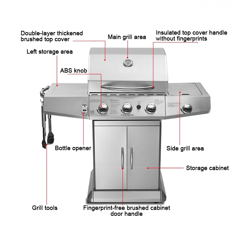 Outdoor American Professional Barbecue Grill Courtyard Villa Gas Household Stainless Steel Barbecue Grill Gas Charcoal Dual Use
