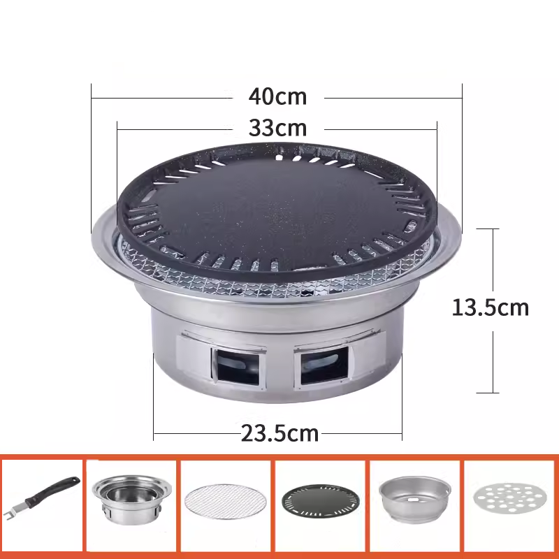 40CM Charcoal Grill Commercial Outdoor Portable Charcoal Grill Charcoal Grill Household Indoor Smokeless Barbecue Pot Round