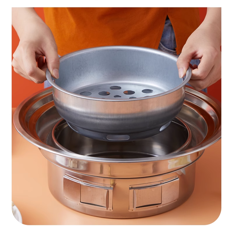 40CM Charcoal Grill Commercial Outdoor Portable Charcoal Grill Charcoal Grill Household Indoor Smokeless Barbecue Pot Round