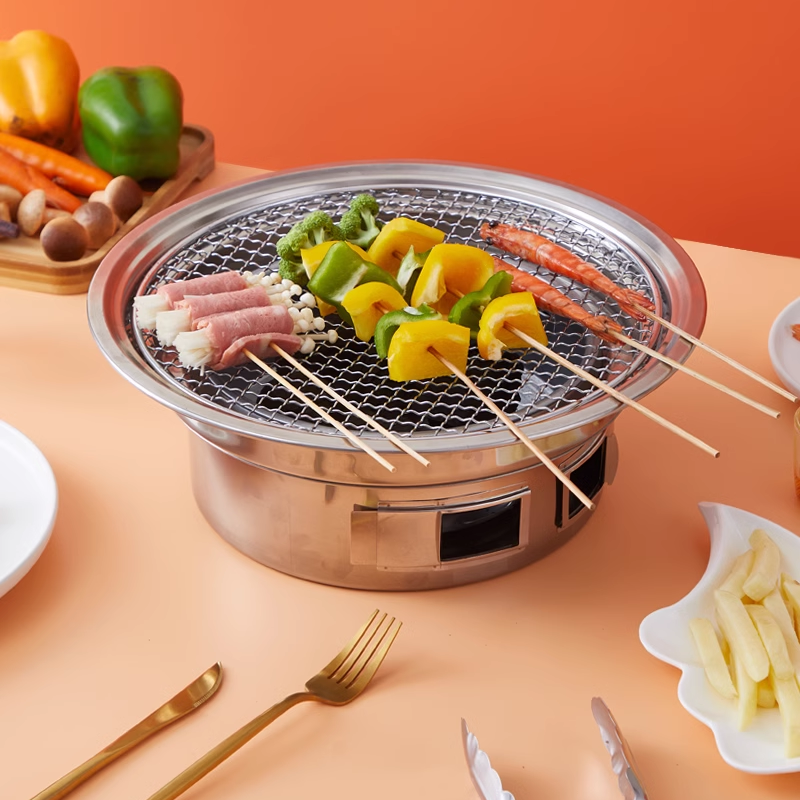 40CM Charcoal Grill Commercial Outdoor Portable Charcoal Grill Charcoal Grill Household Indoor Smokeless Barbecue Pot Round
