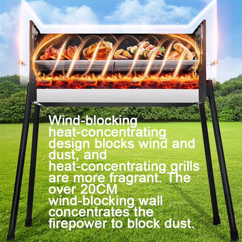 Three-speed temperature-adjustable windproof grill German craft barbecue rack outdoor stainless steel folding carbon grill portable assembly courtyard barbecue rack