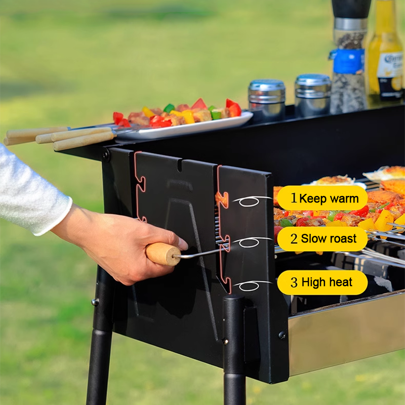 Three-speed temperature-adjustable windproof grill German craft barbecue rack outdoor stainless steel folding carbon grill portable assembly courtyard barbecue rack