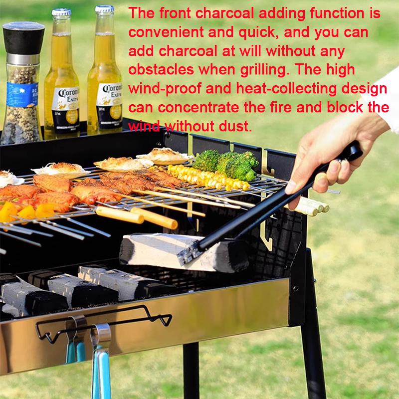 Three-speed temperature-adjustable windproof grill German craft barbecue rack outdoor stainless steel folding carbon grill portable assembly courtyard barbecue rack