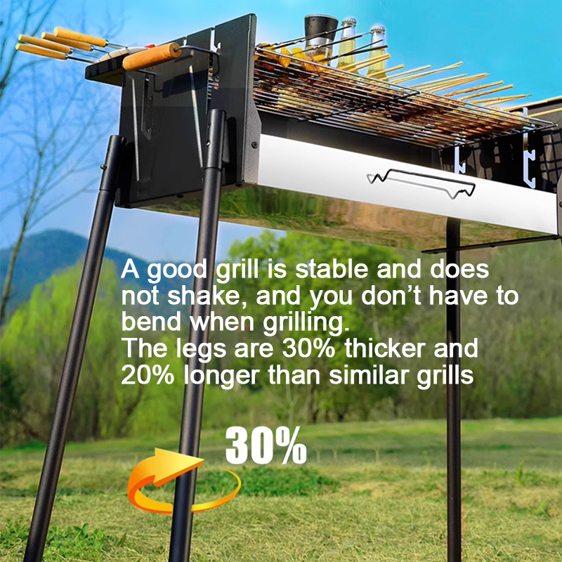 Three-speed temperature-adjustable windproof grill German craft barbecue rack outdoor stainless steel folding carbon grill portable assembly courtyard barbecue rack