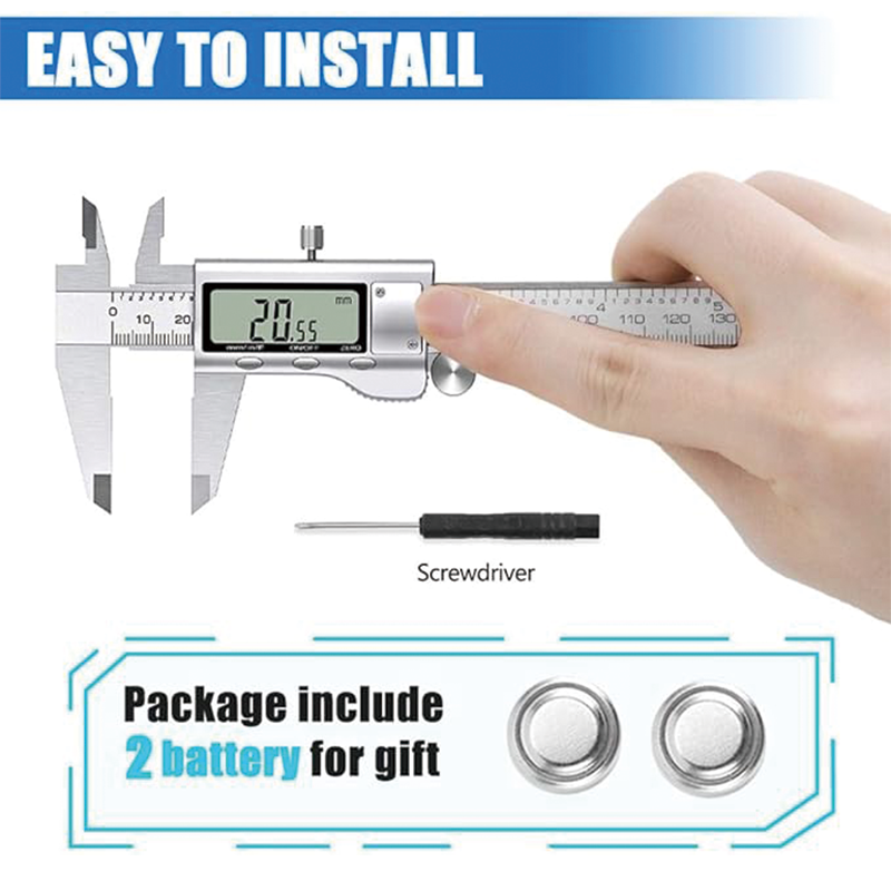 Digital Caliper, Calipers Measuring Tool 0-6", Electronic Micrometer Caliper with Large LCD Screen,Inch and Millimeter Conversion, Two Batteries Included