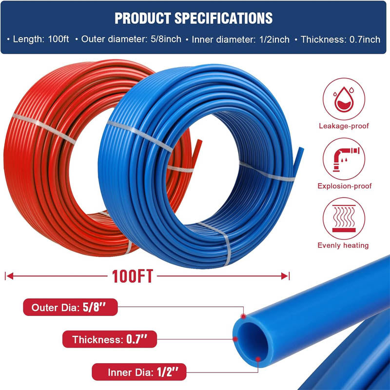 PEX-Al-PEX Tubing 2 Rolls of 1/2 Inch X 100 Feet Non Oxygen Barrier Durable Leakage-Proof Flexible PEX Pipe Radiant Heat Tubing