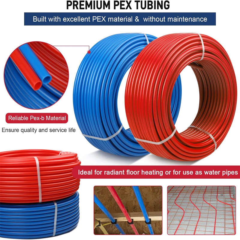 PEX-Al-PEX Tubing 2 Rolls of 1/2 Inch X 100 Feet Non Oxygen Barrier Durable Leakage-Proof Flexible PEX Pipe Radiant Heat Tubing