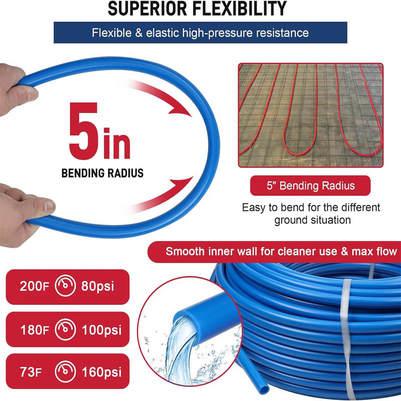 PEX-Al-PEX Tubing 2 Rolls of 1/2 Inch X 100 Feet Non Oxygen Barrier Durable Leakage-Proof Flexible PEX Pipe Radiant Heat Tubing