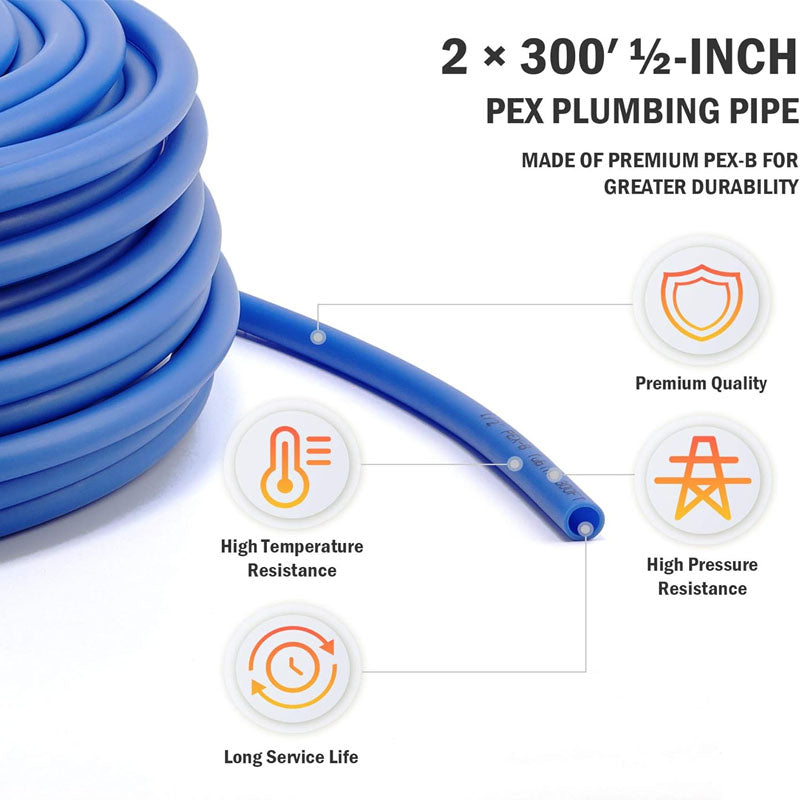 1/2 Inch PEX-Al-PEX Tubing 2 Rolls of 300ft PEX-B Coil Hose for Water Line & RV Sewer Hose PEX Radiant Heat Tubing