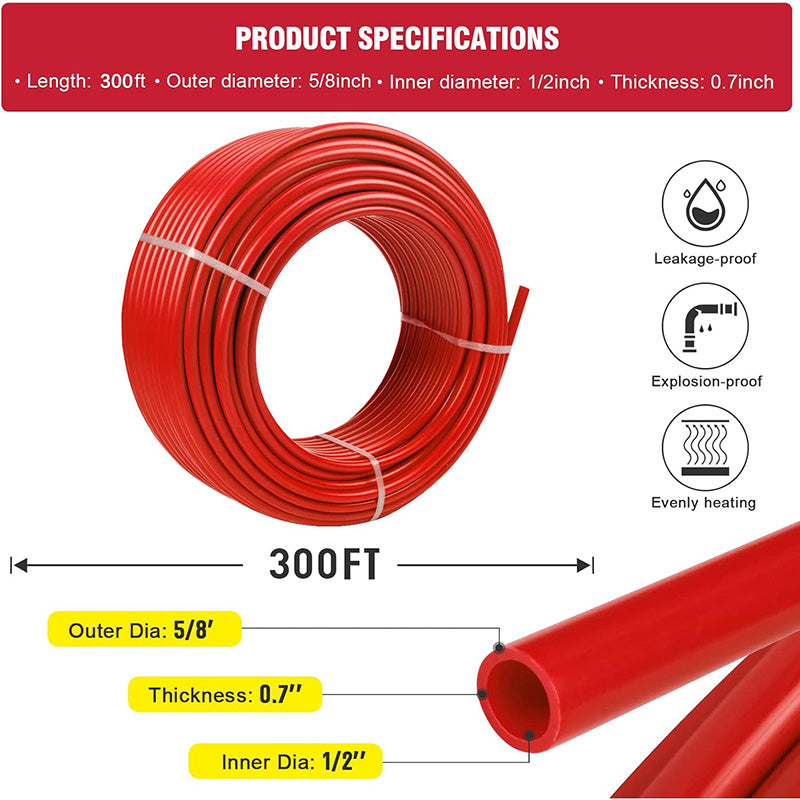 PEX-B Pipe Oxygen Barrier 1/2 Inch 300ft 1 Rolls PEX Tubing Durable Leakage-Proof Flexible PEX Pipe for Residential Water Lines in Homes