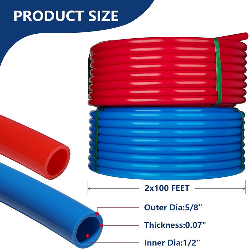 1/2 Inch 2 x 100FT PEX Tubing Pex B Tubing for Hot/Cold Water Plumbing Radiant Heat Floor Heating Plumbing Red&Blue