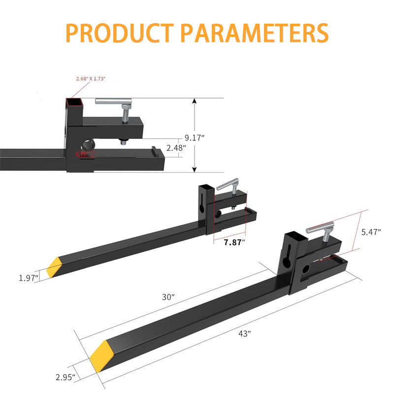 43 Inch 2000 Lb Clip-On Pallet Forks Heavy Duty Tractor Forks, Tractor Forks For Agriculture And Farm