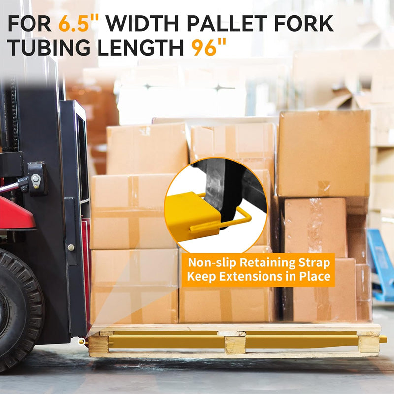 Forklift Extension Bar 96" Length, 6.5" Width Pallet Truck Extension Bar, Industrial Forklift Fork Attachment For Forklift, Yellow