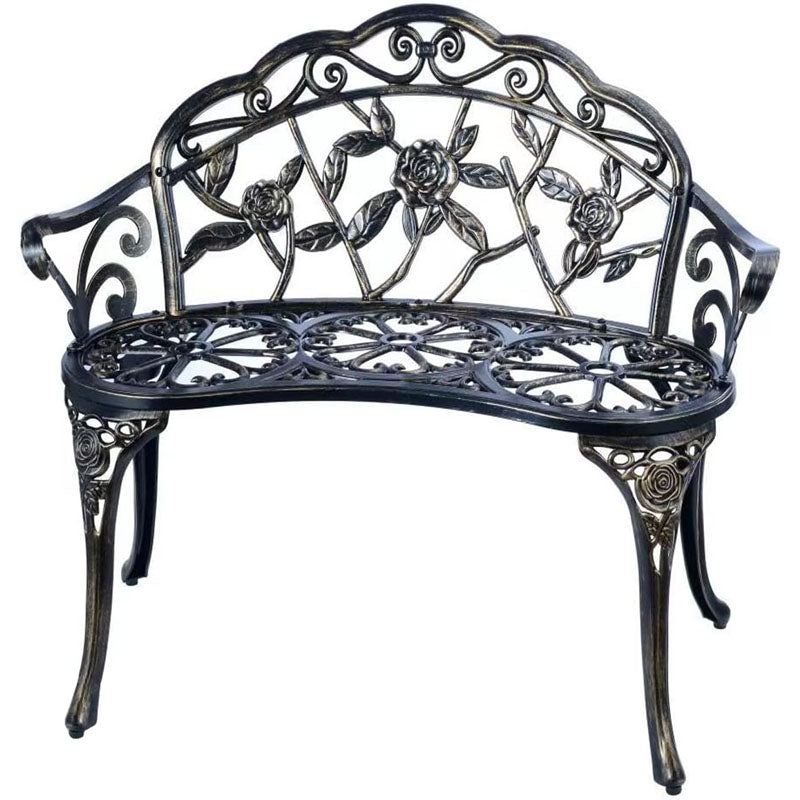 Park Benches ast Aluminum Outdoor Furniture with Floral Rose 330 lbs Load Capacity Bench with Backrest and Armrests