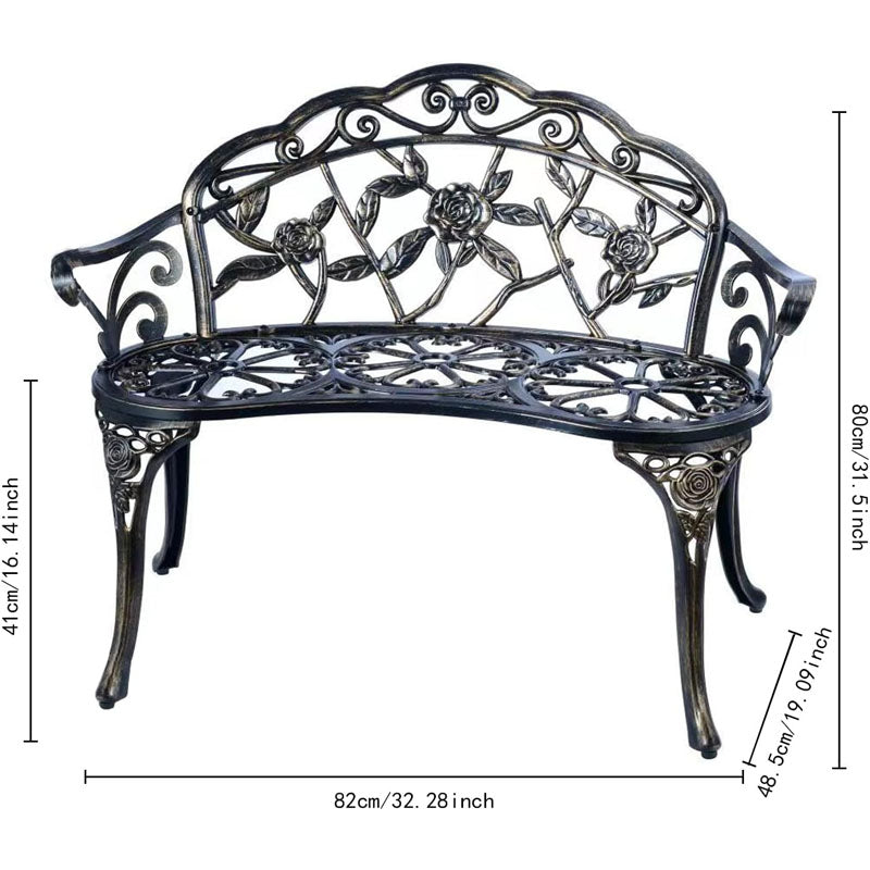 Park Benches ast Aluminum Outdoor Furniture with Floral Rose 330 lbs Load Capacity Bench with Backrest and Armrests