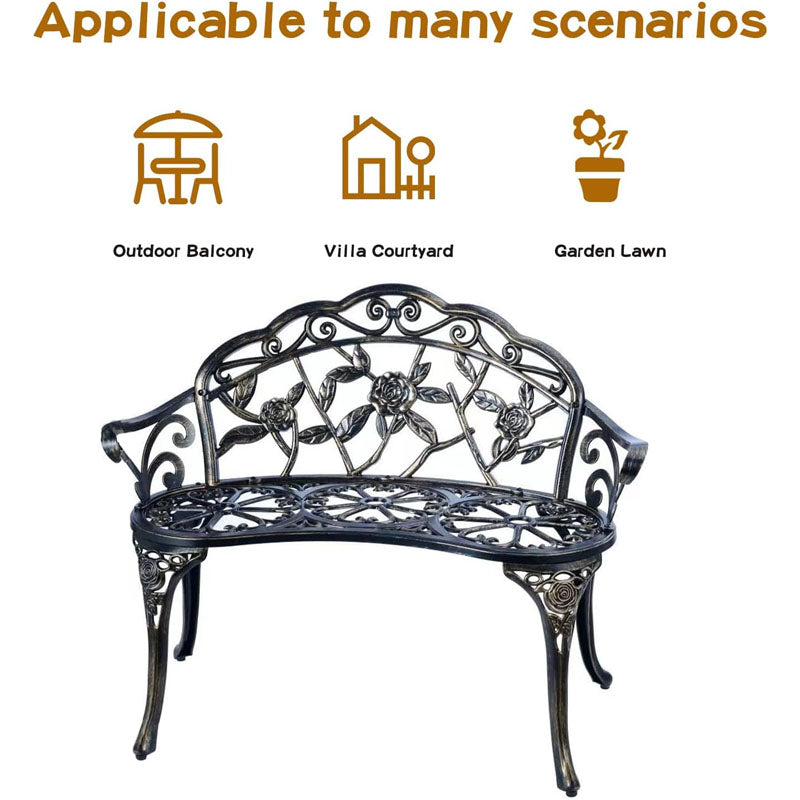 Park Benches ast Aluminum Outdoor Furniture with Floral Rose 330 lbs Load Capacity Bench with Backrest and Armrests