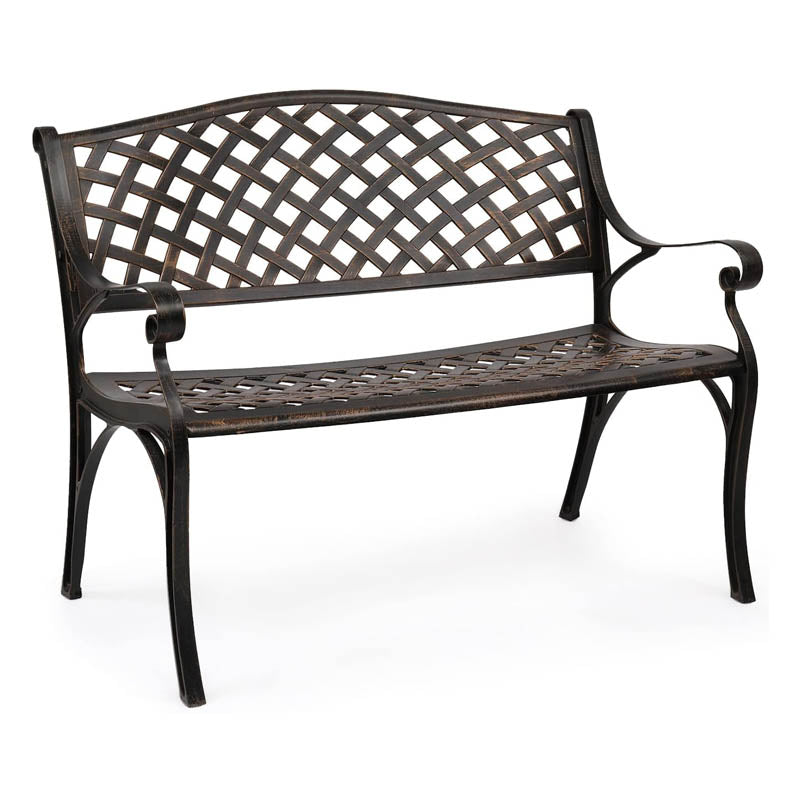 40.5" Park Benches Anti- Rust Cast Aluminum Patio Bench with Backrest and Armrests for Garden Park Yard Front Porch