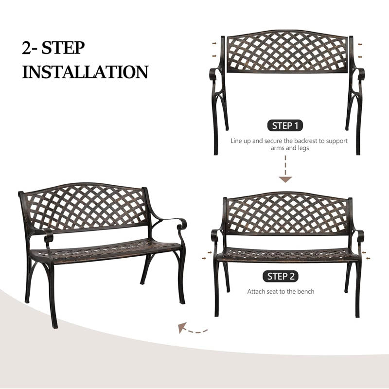 40.5" Park Benches Anti- Rust Cast Aluminum Patio Bench with Backrest and Armrests for Garden Park Yard Front Porch