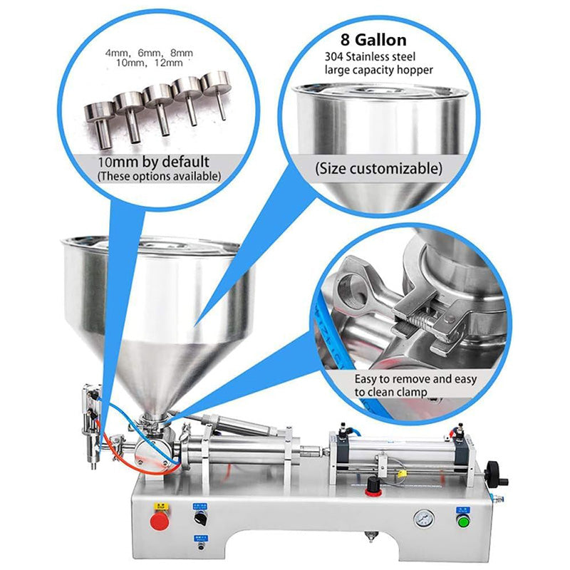 50-500ml Horizontal Pneumatic Piston Filler Liquid and Paste Filling Machine Semi-Automatic Paste Dispenser for Oil Cream Lotion Honey Butter