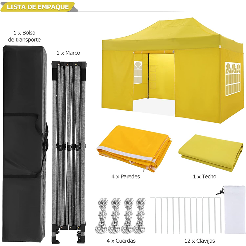 Patio Gazebo 3x4.5m Waterproof, Folding Gazebo Party Tent, Garden Gazebo Uv Protection With 4 Side Panels, Festival Party Tent Sun Protection Gazebo