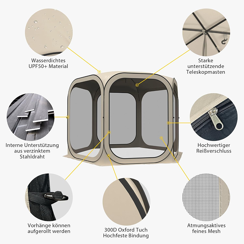 Patio Gazebo Pop-Up Tent And Gazebo 3 x 3 m, Large Pop-Up Tent For 4-6 People, Gazebo For Camping, Garden, Terrace, Fabric Waterproof, Upf 50+ Uv Protection, 360° Ventilation, Mosquito Proof, With Carry Bag