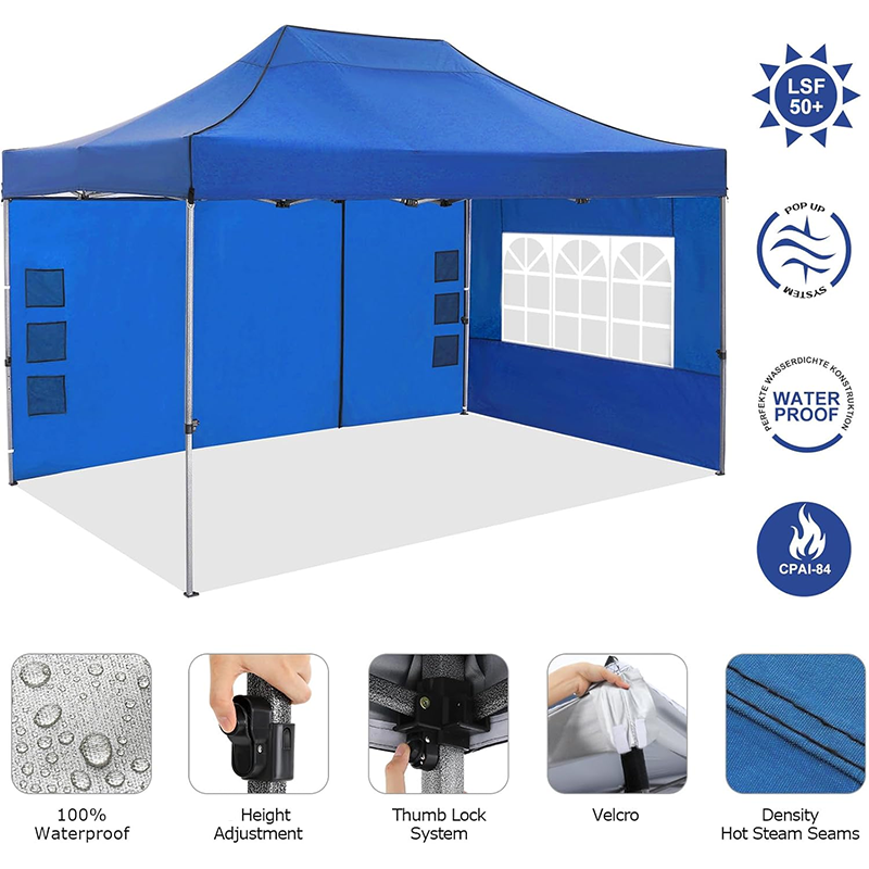 Terrace Gazebo 3x4.5m Waterproof, Folding Gazebo Party Tent, Garden Gazebo Uv Protection With 4 Side Panels, Festival Party Tent Sun Protection Gazebo, Light Blue