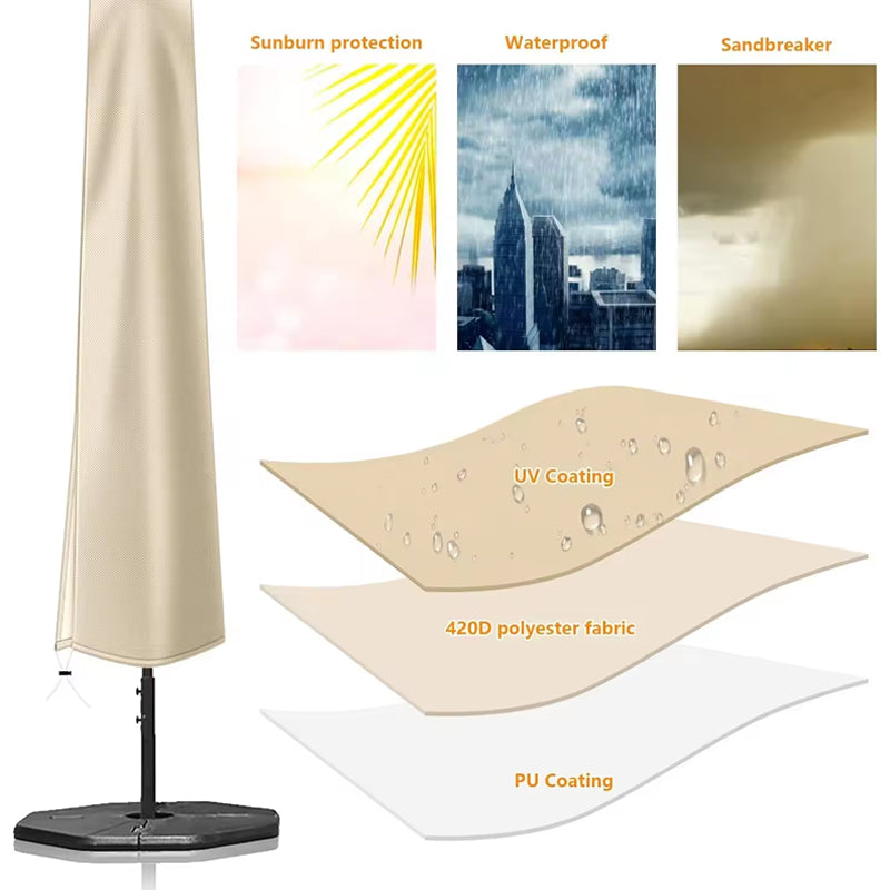 Outdoor Patio Cantilever Umbrella Cover 9ft To 12ft Waterproof Parasol Cover With Zipper