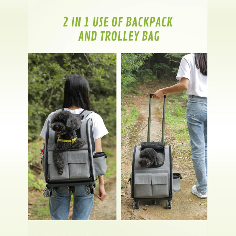 Custom High Quality Pet Carrier Bag Breathable Pet Rolling Carrier Backpack With Detachable Wheels