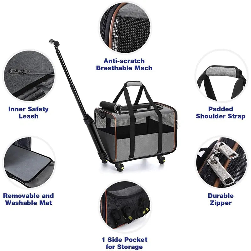 Rolling Foldable Airline Approved Pet Carrier Dog Cat Travel Bag Carrying Pet Trolley Carrier With Wheels