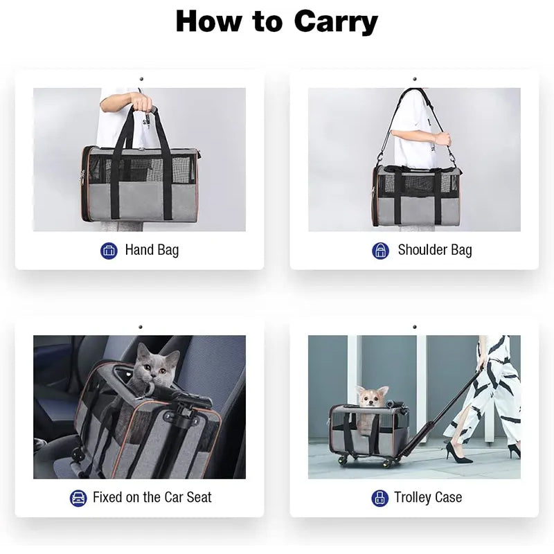 Rolling Foldable Airline Approved Pet Carrier Dog Cat Travel Bag Carrying Pet Trolley Carrier With Wheels