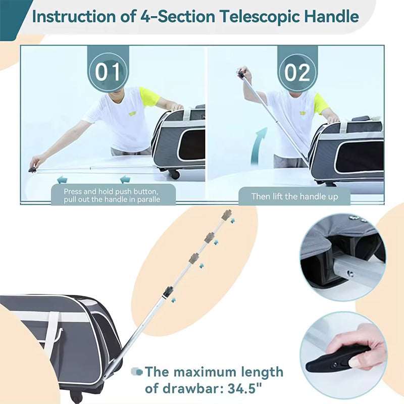 Pet Carrier With Removable Wheels For Small Dogs Cats Ventilated Design Breathable Carrier Backpack Cat Pet Carrier Bag