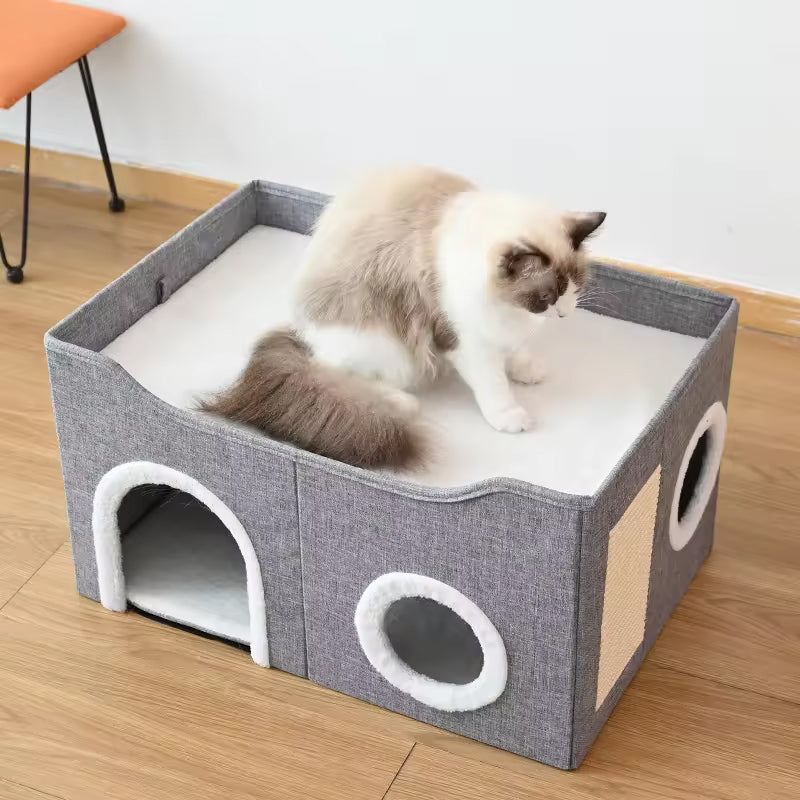 Cat House For Indoor Foldable Indoor Pet Bed With Scratch Sides Cat Furniture Indoor House Toy