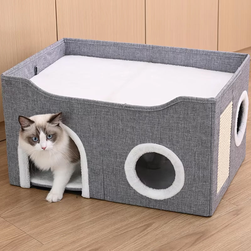 Cat House For Indoor Foldable Indoor Pet Bed With Scratch Sides Cat Furniture Indoor House Toy