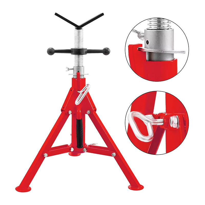 1107 Pipe Holder Pipe Stand with V-shape Head for Pipes 12'' Adjustable Height Folding Portable Pipe Jack Stand