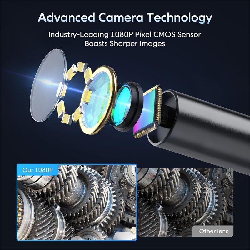 4.3'' HD 1080P Pipe Inspection Camera Endoscope Camera with Light and 50ft Semi-Rigid Cable