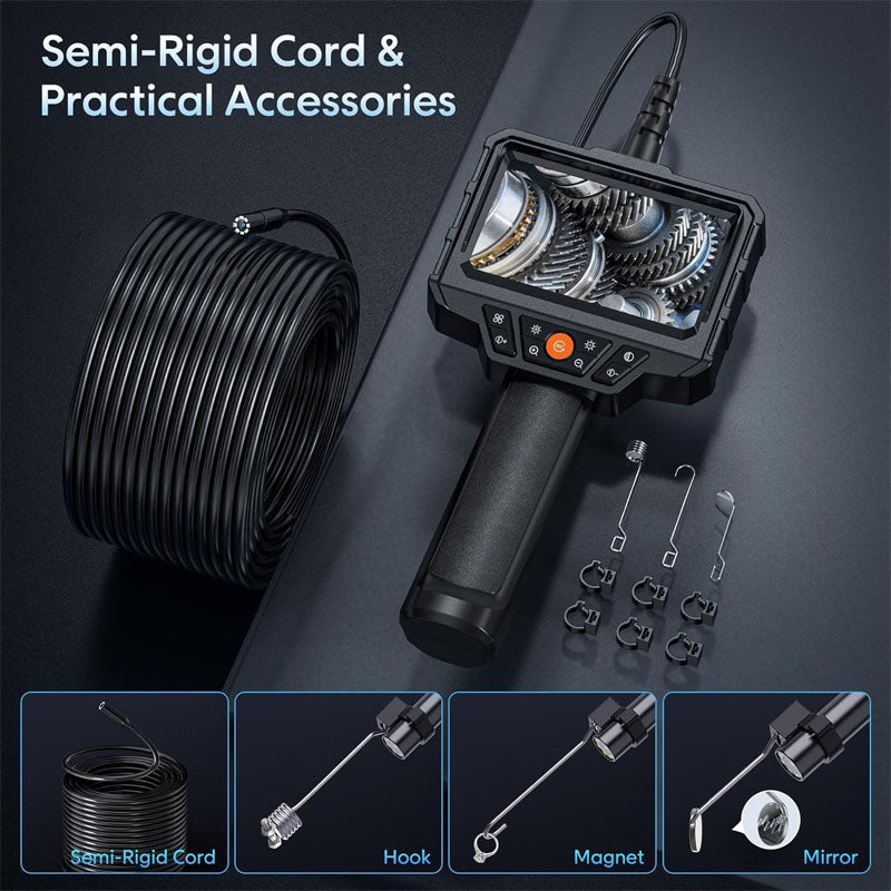 4.3'' HD 1080P Pipe Inspection Camera Endoscope Camera with Light and 50ft Semi-Rigid Cable
