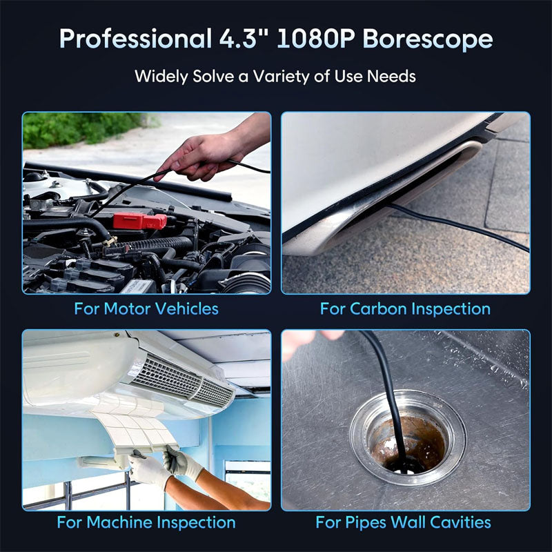 4.3'' HD 1080P Pipe Inspection Camera Endoscope Camera with Light and 50ft Semi-Rigid Cable