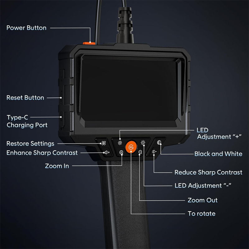 4.3'' HD 1080P Pipe Inspection Camera Endoscope Camera with Light and 50ft Semi-Rigid Cable
