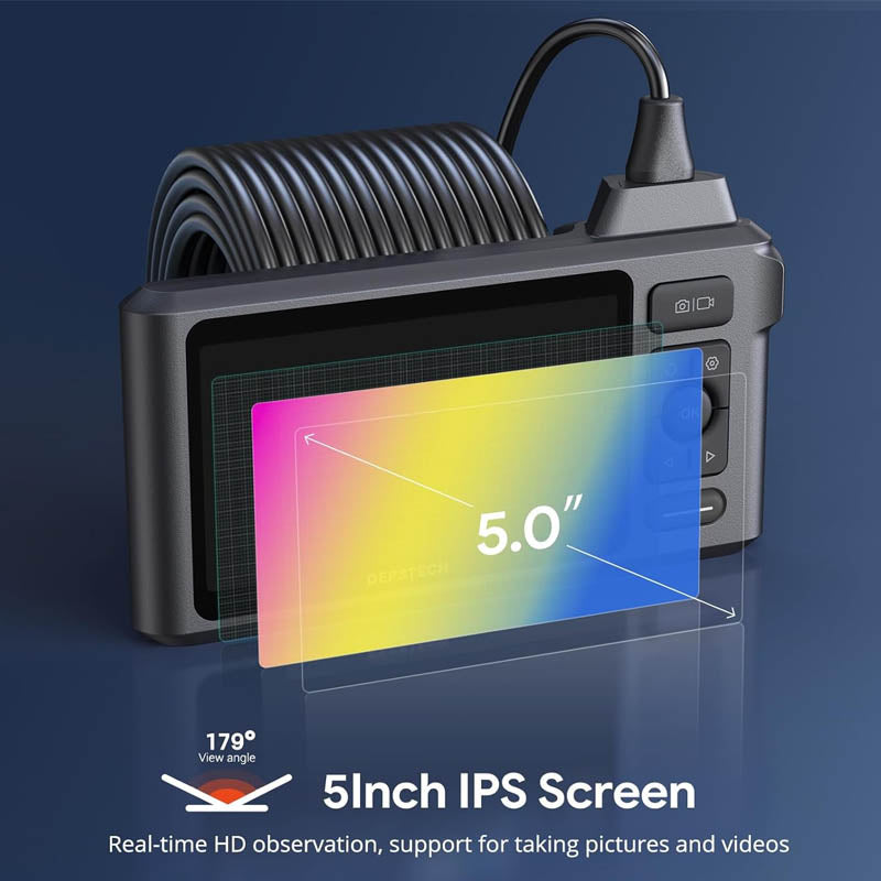 Pipe Inspection Camera 5" IPS Screen Borescope 50FT Sewer Inspection Camera IP67 Waterproof Snake Camera