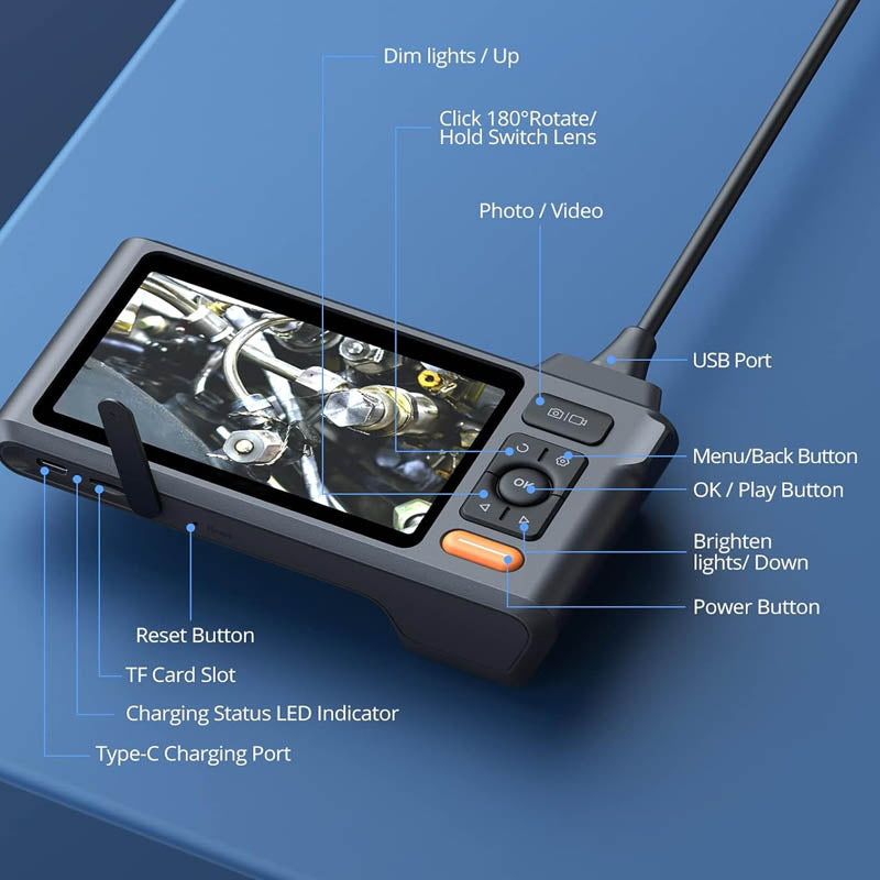 Pipe Inspection Camera 5" IPS Screen Borescope 50FT Sewer Inspection Camera IP67 Waterproof Snake Camera