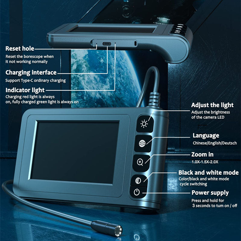 4.3" Pipe Inspection Camera LCD Screen HD Digital Snake Camera with 8 LED Lights 16.5FT Semi-Rigid Cable for Home Wall Duct Drain Pipe Plumbing